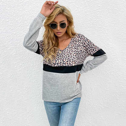Damen V-Ausschnitt Sweatshirt mit Leopardenmuster und Kontrastband Stalluxe
