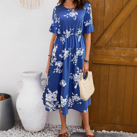 Damen Midikleid mit floralem Muster und elastischem Taillenzug Stalluxe