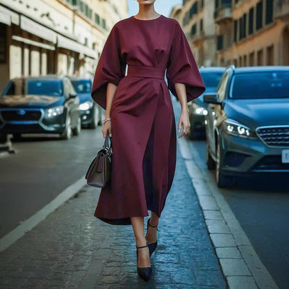 Damen elegantes Maxikleid mit weitem Schnitt und Taillengurt Stalluxe