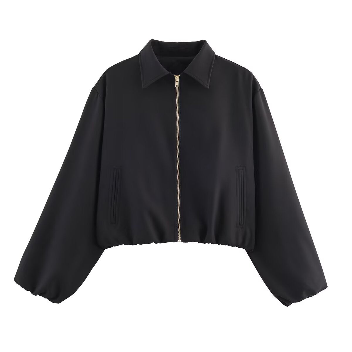 Damen modische cropped Jacke mit dekorativem Reißverschluss und elastischem Saum Stalluxe