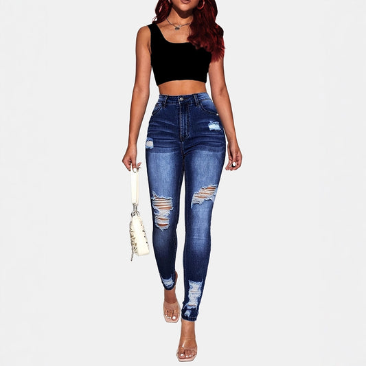 Damen Skinny Jeans mit modischem Destroyed-Effekt und hohem Bund Stalluxe