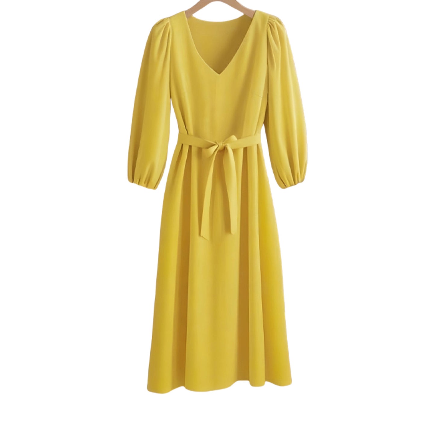 Damen Maxikleid mit V-Ausschnitt und eleganten Puffärmeln Stalluxe