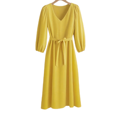 Damen Maxikleid mit V-Ausschnitt und eleganten Puffärmeln Stalluxe