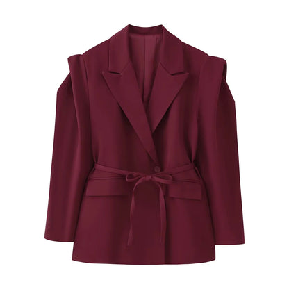 Damen Modische Blazerjacke mit Gürtel und Seidenoptik Stalluxe