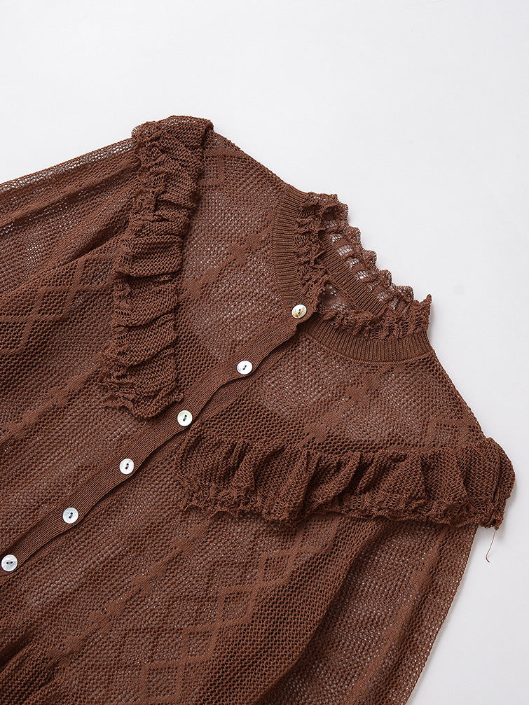 Damen feine Strickjacke mit Rüschendetails und Knopfleiste Stalluxe