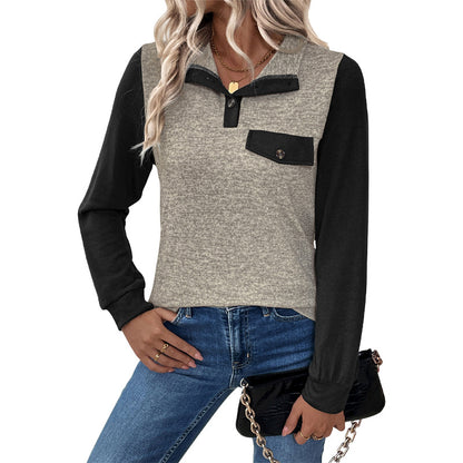 Damen modischer Langarm-Pullover mit praktischer Brusttasche und Knopfleiste Stalluxe