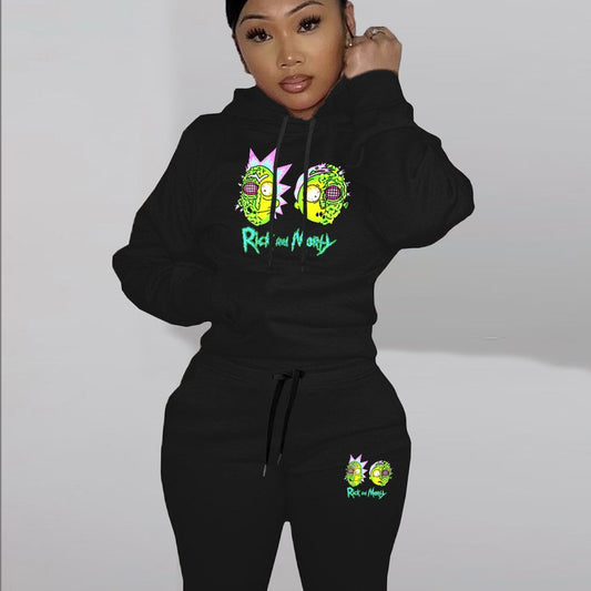 Damen Freizeit Hoodie und Jogginghose Set mit stylischem Cartoon-Druck Stalluxe