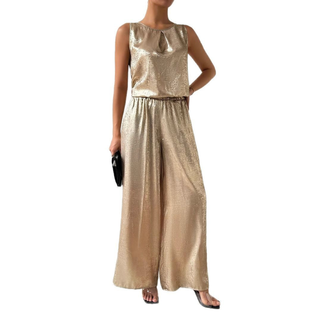 Damen Glamouröses Zweiteiliges Set mit hohem Bund und fließendem Schnitt Stalluxe