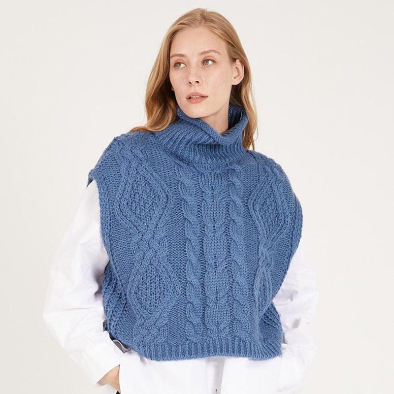 Damen modischer Strickpullover mit hohem Kragen und Zopfmuster Stalluxe