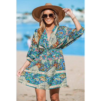 Damen Strandkleid mit Wickeloptik und modischem Muster Stalluxe