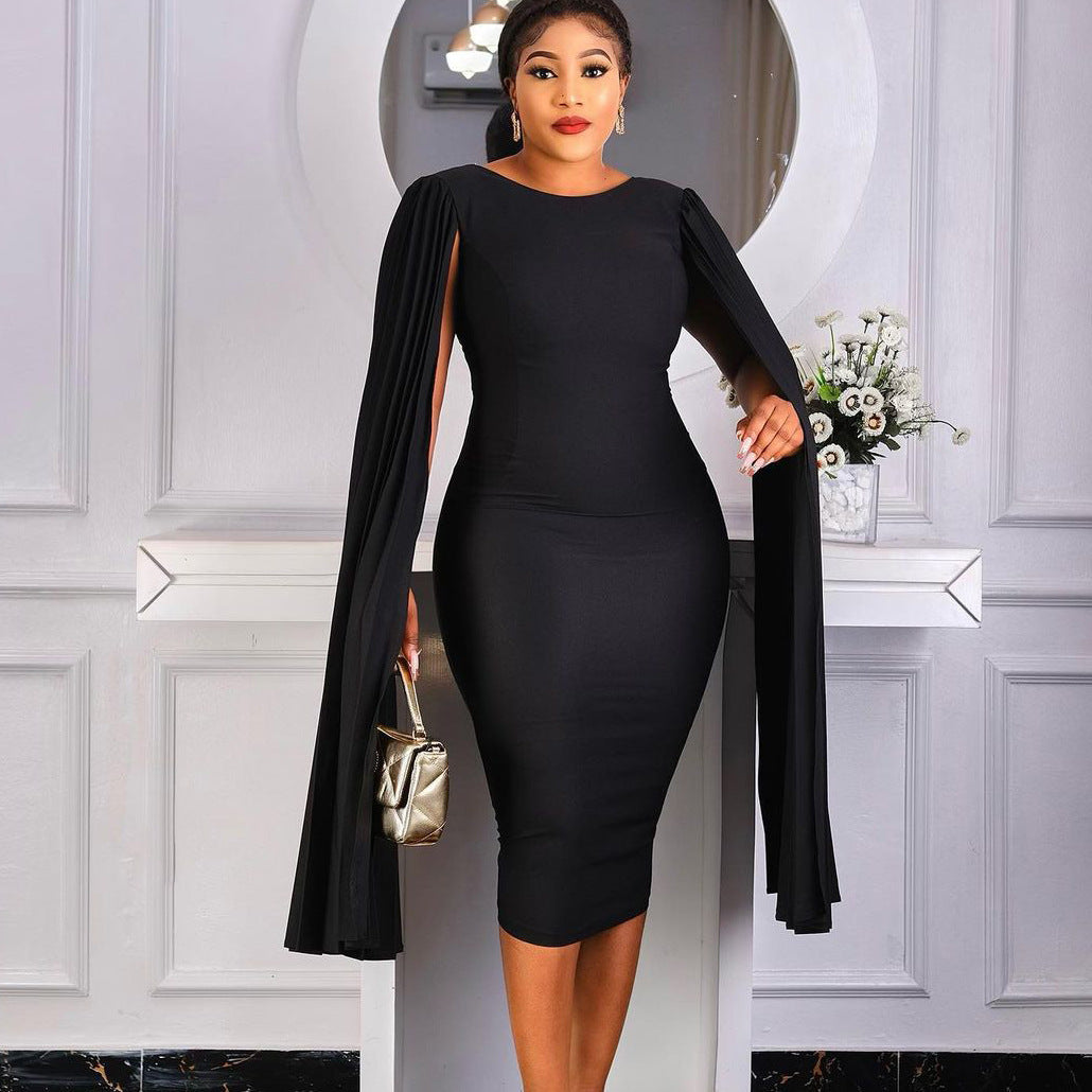 Damen Maxikleid mit elegantem Umhang und figurbetonter Silhouette Stalluxe