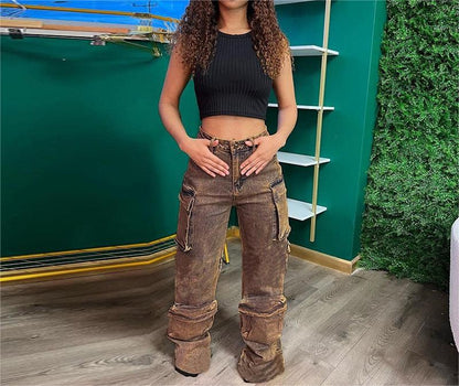 Damen lässige Cargo-Jeans mit weitem Schnitt und praktischen Taschen Stalluxe
