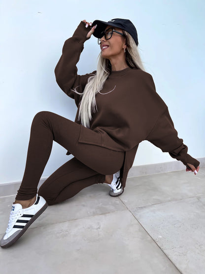 Damen Oversized Sweatshirt mit hoch geschnittenen Leggings Stalluxe