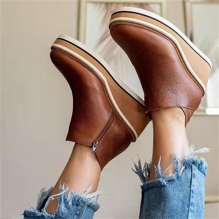 Damen Bequeme Stiefeletten mit seitlichem Reißverschluss und modischem Plateau Stalluxe