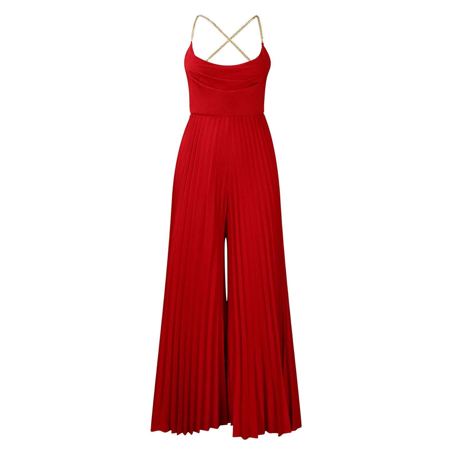 Damen Plissee Jumpsuit mit eleganten Spaghetti-Trägern Stalluxe Rot