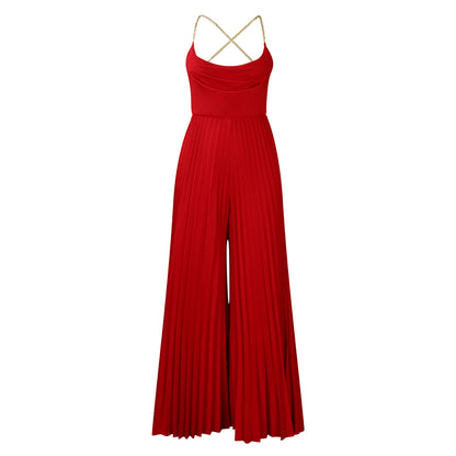 Damen Plissee Jumpsuit mit eleganten Spaghetti-Trägern Stalluxe Rot