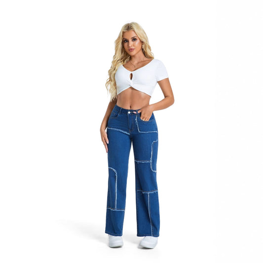 Damen weite Jeans mit stylischem Patchwork Stalluxe