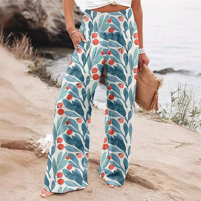 Damen Weit geschnittene Sommerhose mit floralem Print und elastischem Bund Stalluxe
