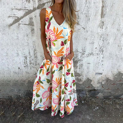 Damen luftiges Maxikleid mit floralem Muster und praktischen Taschen Stalluxe
