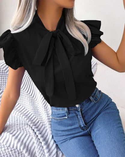 Damen Bluse mit verspielten Puffärmeln und schicker Schleife Stalluxe