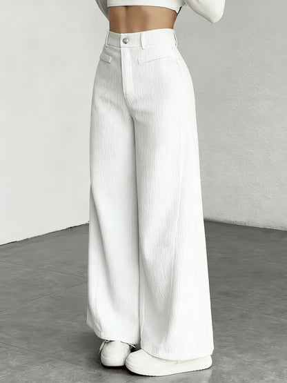 Damen Weitgeschnittene Cordhose mit hohem Bund und Taschen Stalluxe