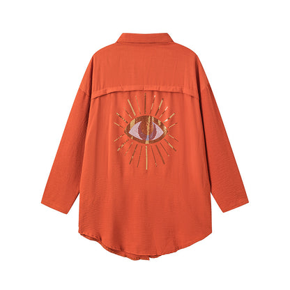 Damen Langarm-Hemdjacke mit auffälligem Augenprint Stalluxe