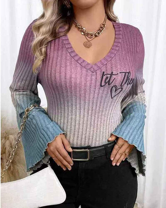 Damen V-Ausschnitt Pullover mit leicht flared Ärmeln und Farbverlauf Stalluxe