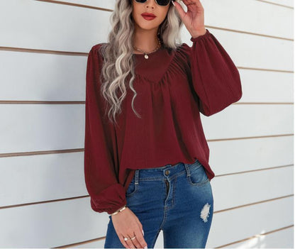 Damen lässiges Blusenshirt mit weit ausgestellten Ärmeln und feiner Rippstruktur Stalluxe