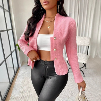 Damen Mode Blazer mit strukturiertem Design und glänzenden Knöpfen Stalluxe