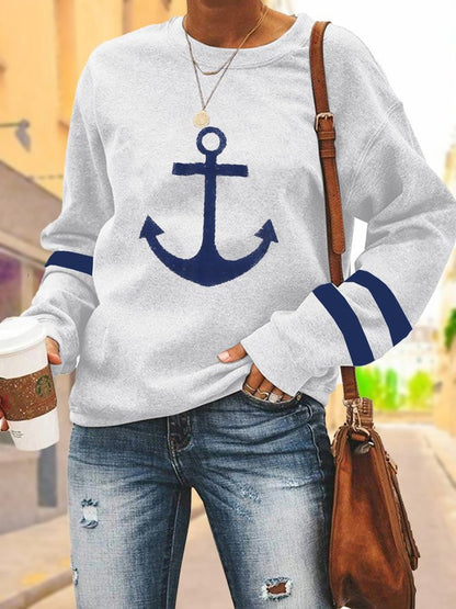 Damen Kapuzenpullover mit maritimem Ankerdesign und Kontraststreifen Stalluxe
