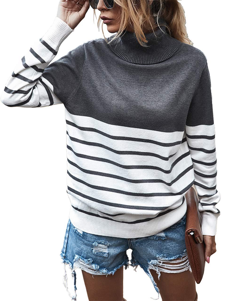 Damen gemütlicher Rollkragenpullover mit Streifenmuster Stalluxe