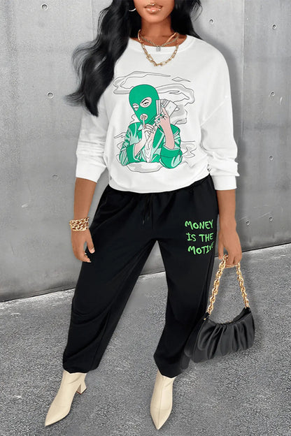 Damen lässiges Set mit grafischem Sweatshirt und bequemen Jogginghose Stalluxe