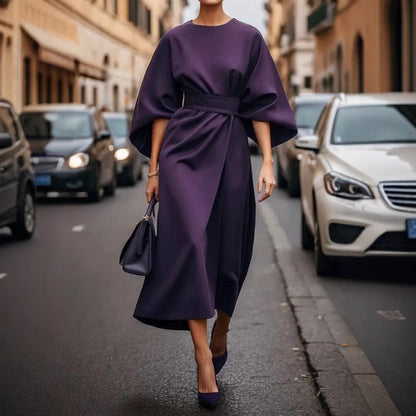 Damen elegantes Maxikleid mit weitem Schnitt und Taillengurt Stalluxe