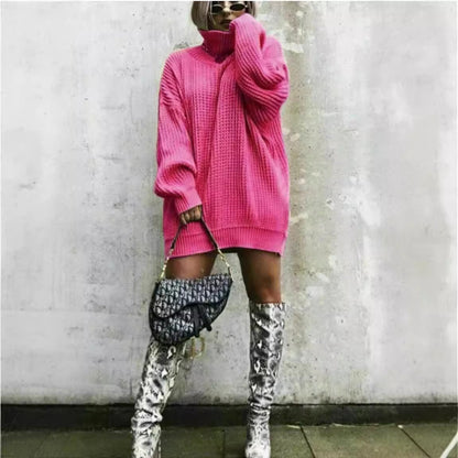 Damen Oversized Strickpullover mit hohem Kragen und Waffelmuster Stalluxe