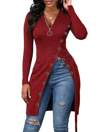 Damen figurbetontes Wickelshirt mit Knopfdetails und tiefem V-Ausschnitt Stalluxe