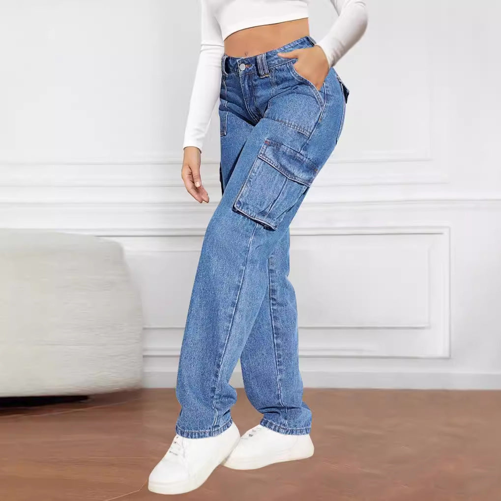 Damen Cargo-Jeans mit hoher Taille und praktischen Taschen Stalluxe