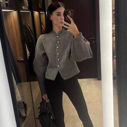 Damen elegante Kurzjacke mit Knopfverschluss und modernem Stoff Stalluxe