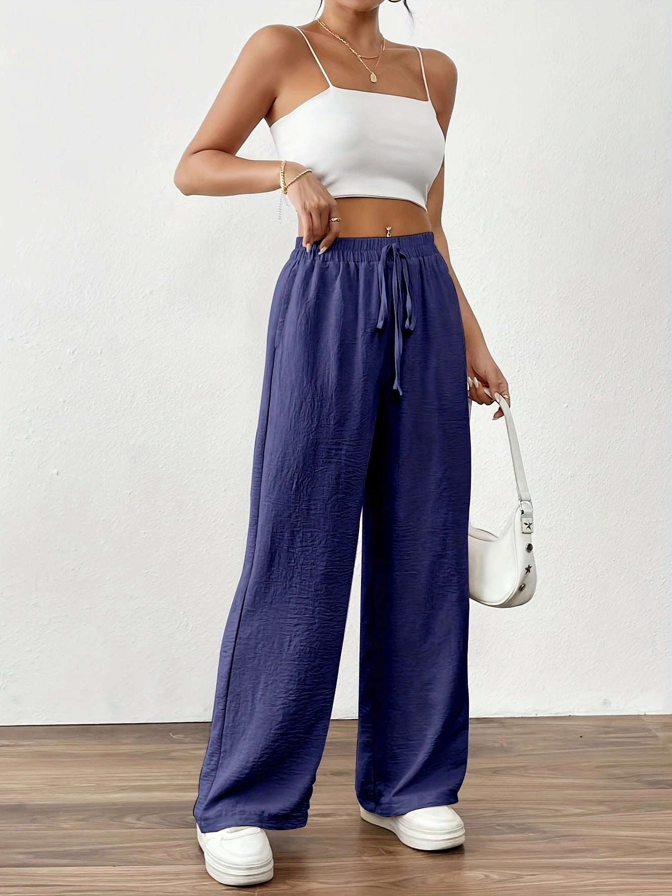 Damen weite Palazzo-Hose mit elastischem Bund und taillierbarem Kordelzug Stalluxe