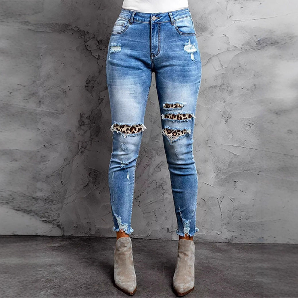 Damen Skinny Jeans im aufregenden Animal-Print mit stylishen Rissen Stalluxe