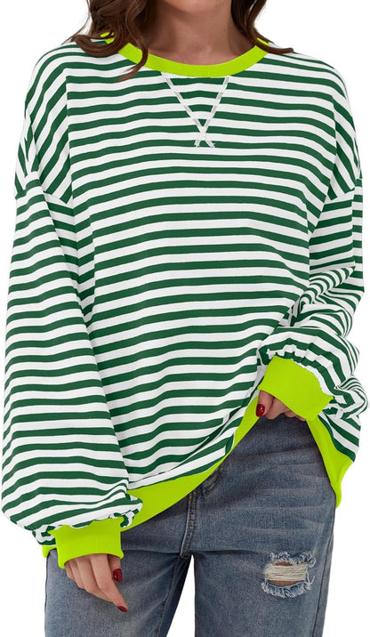 Damen lässiger Sweater mit auffälligem Streifenmuster und elastischen Bündchen Stalluxe