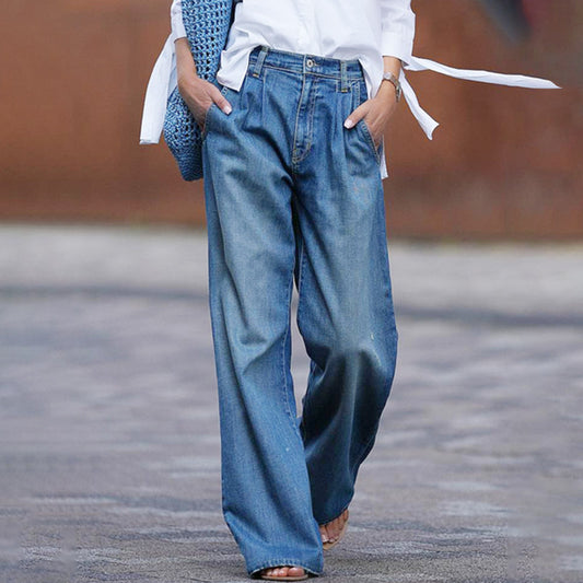 Damen Weite Jeans im modernen Schnitt mit hohem Taillenbund Stalluxe