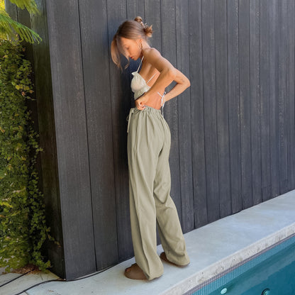 Damen Weitgeschnittene Chinohose mit seitlichem Bindegürtel Stalluxe