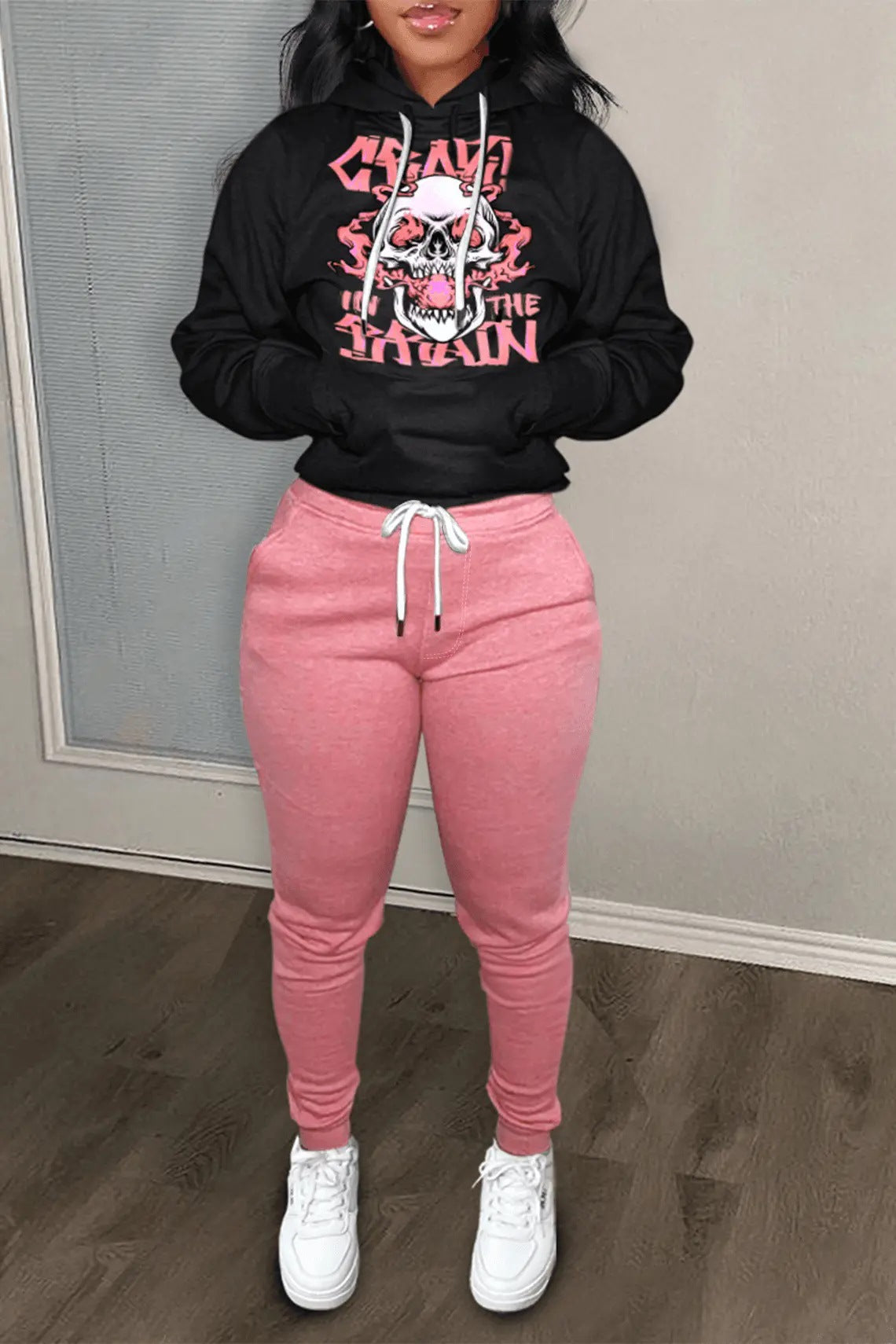 Damen sportliches Hoodie mit kreativen Grafiken und lässigen Jogginghosen Stalluxe