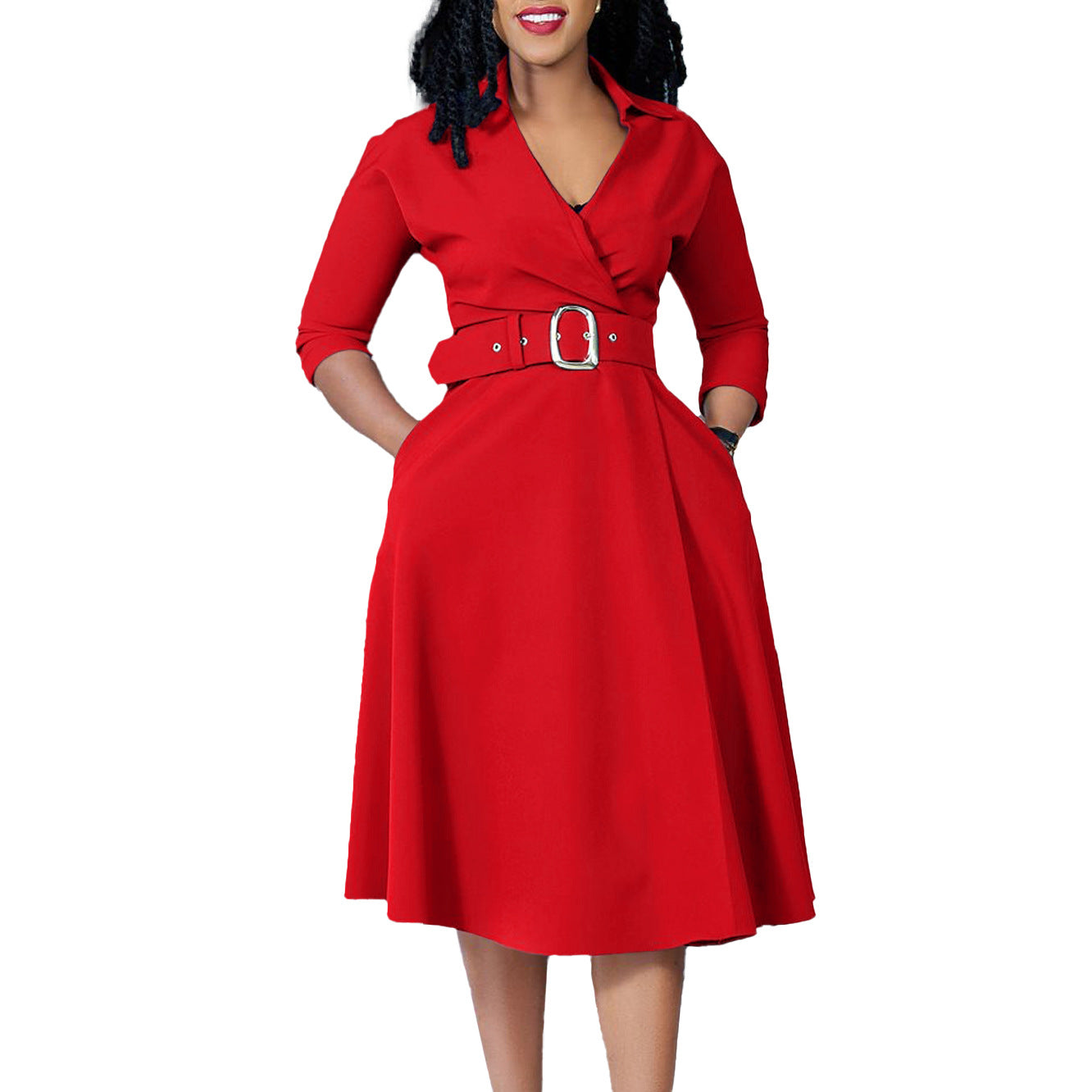 Damen Wickelkleid mit modischem Hemdkragen und abnehmbarem Taillengürtel Stalluxe