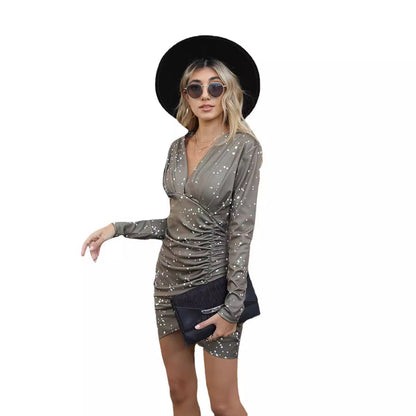 Damen Wickelkleid mit Raffungen und tiefem V-Ausschnitt Stalluxe