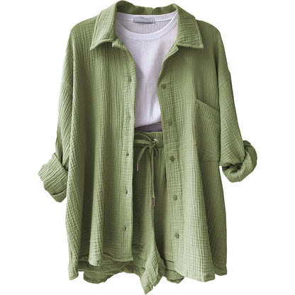 Damen lässiges Set mit oversized Hemd und bequemen Shorts Stalluxe