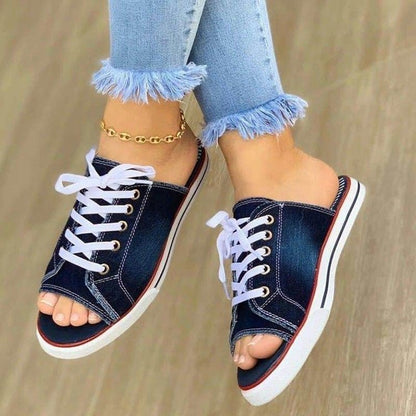 Damen Slip-On Sneakers im sportlichen Jeanslook mit modischer Schnürung Stalluxe