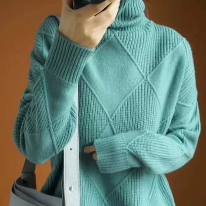 Damen kuscheliger Stehkragenpullover mit strukturiertem Strickmuster Stalluxe