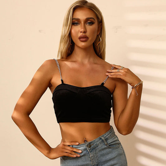 Damen Cropped Top mit dekorativen Kettenträgern und tailliertem Schnitt Stalluxe