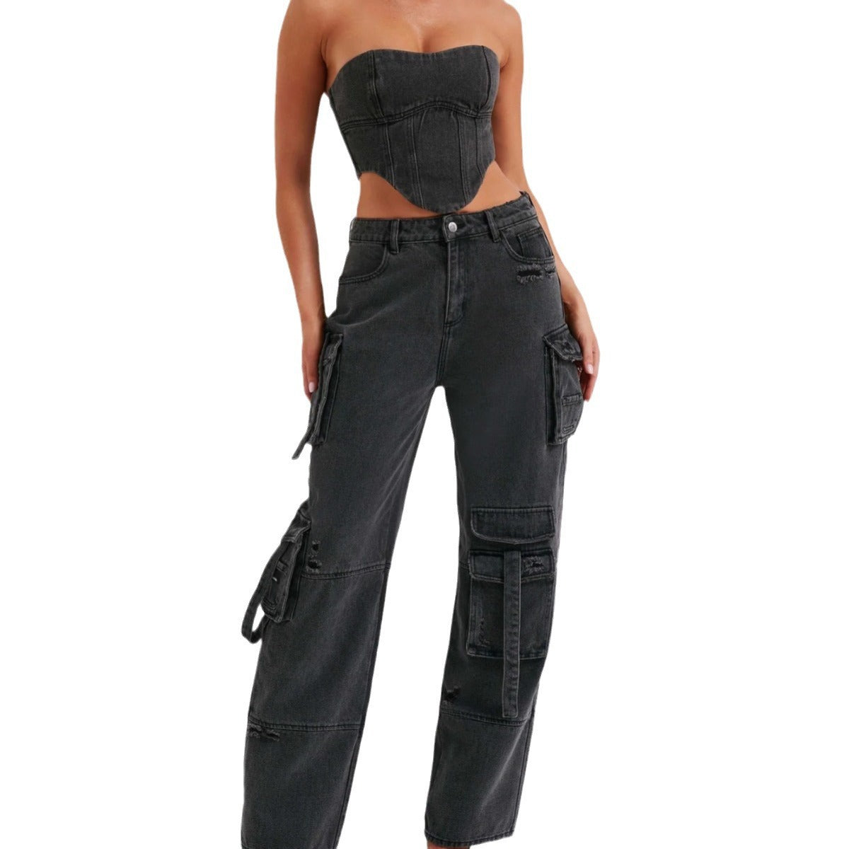 Damen Cargo-Jeans mit übergroßen Taschen und hohem Bund Stalluxe
